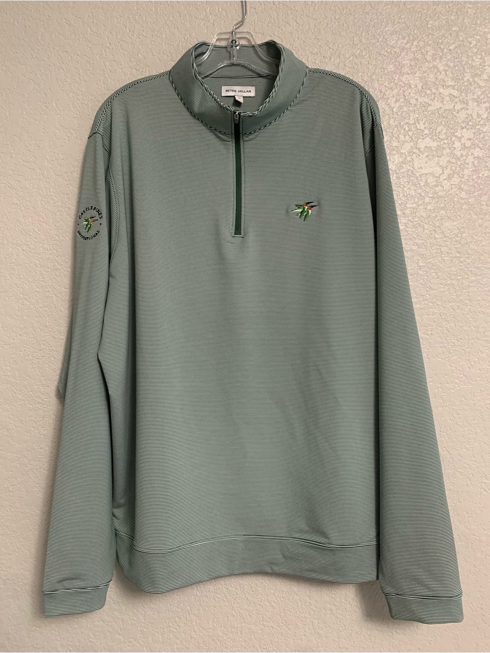 Peter Millar Shirt Mens XL Golf 1/4 Zip Performance Micro Stripe Castle Pines GC